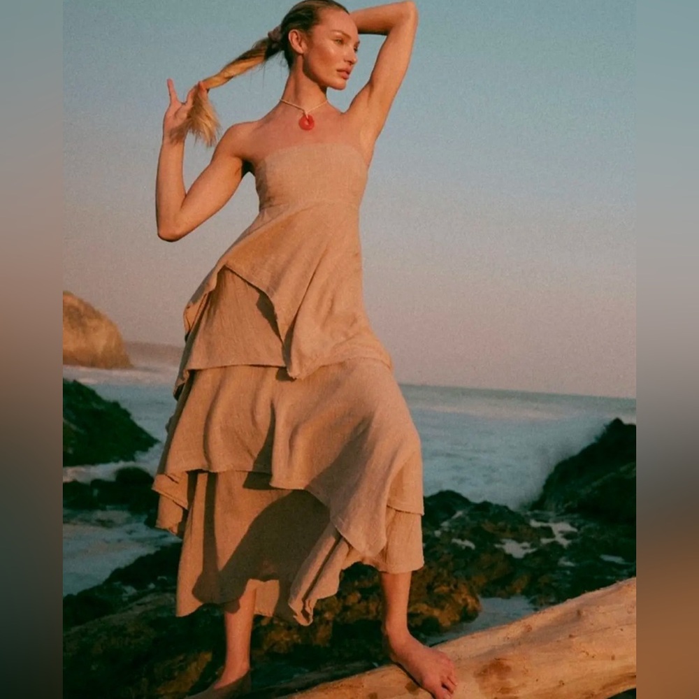 NWT Free People Seraina maxi dress in Mushroom bloom(tan), Size XL